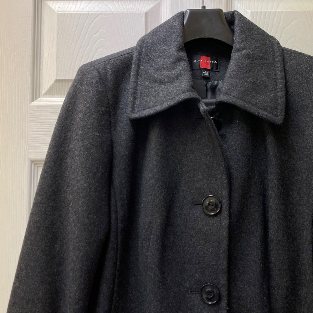 Gallery Women's Large Black Coat Jacket Wool Blend Peacoat Heavyweight